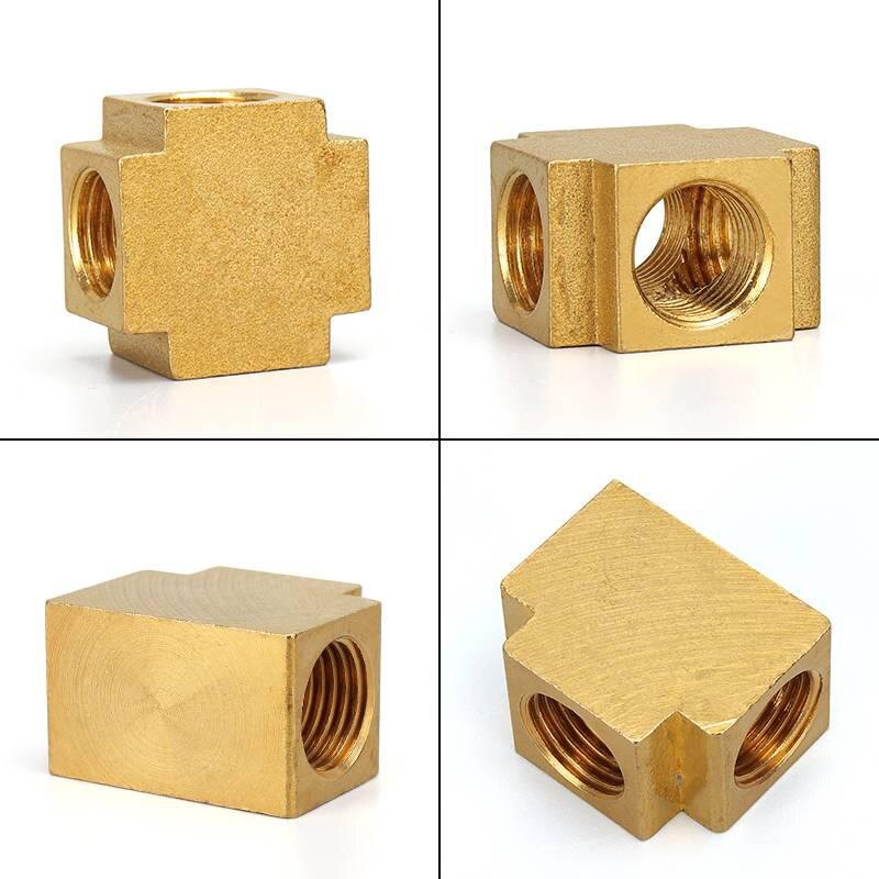 AumoPro 1 Cái Khớp Nối Ống Đồng Hình Vuông 4 Chiều Ren Cái BSP 1/8 "1/4" 3/8 "1/2" Khớp Nối Ống Đồng Áp Lực Thủy Lực Khí Nén Vuông Phụ Kiện Đường Ống Bằng Đồng Thau