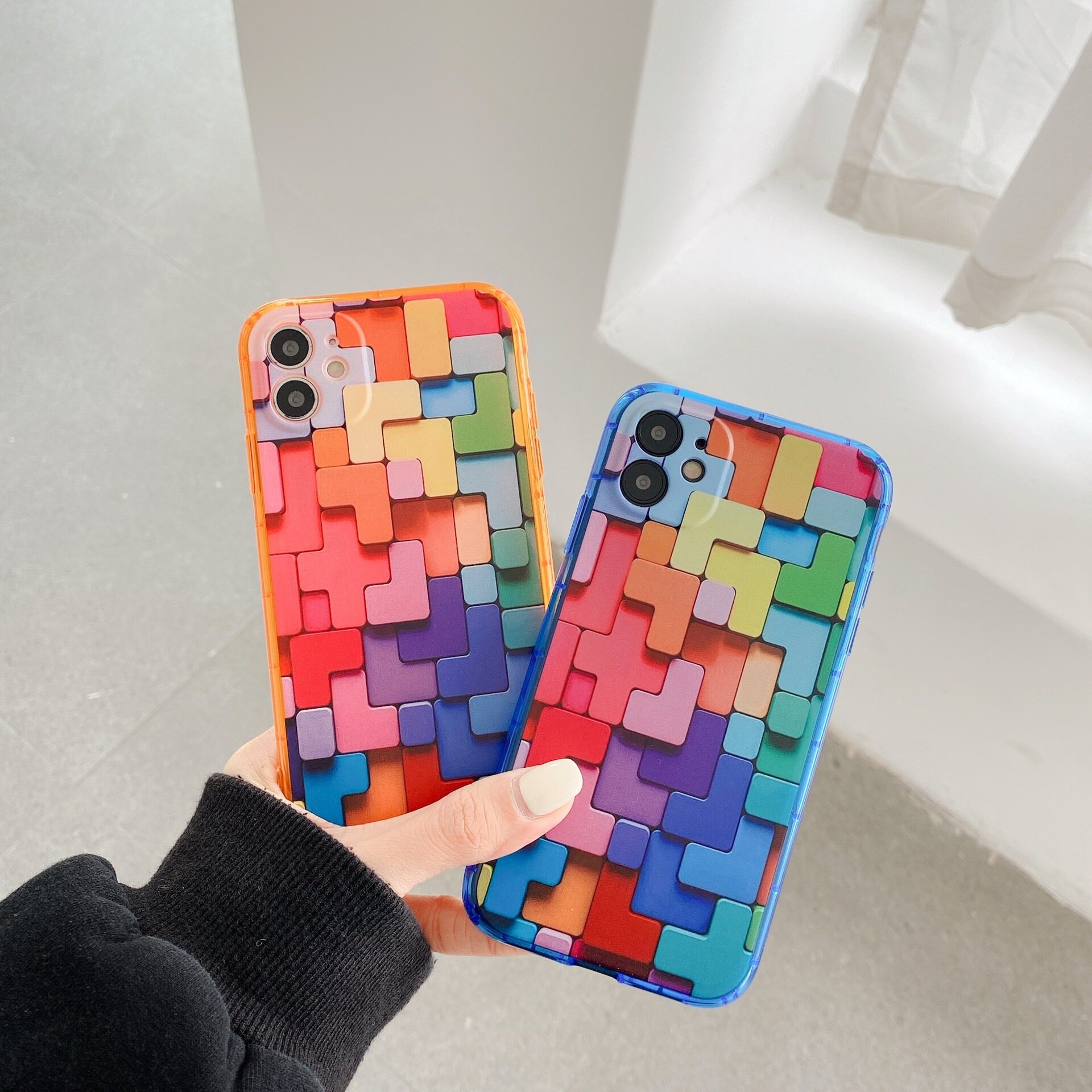 Rainbow Visual 3D Cube Phone Case For iPhone 14 Pro Max 13Pro Colorful Soft TPU Full Body Protective Cover Fashion Simple Back Cover
