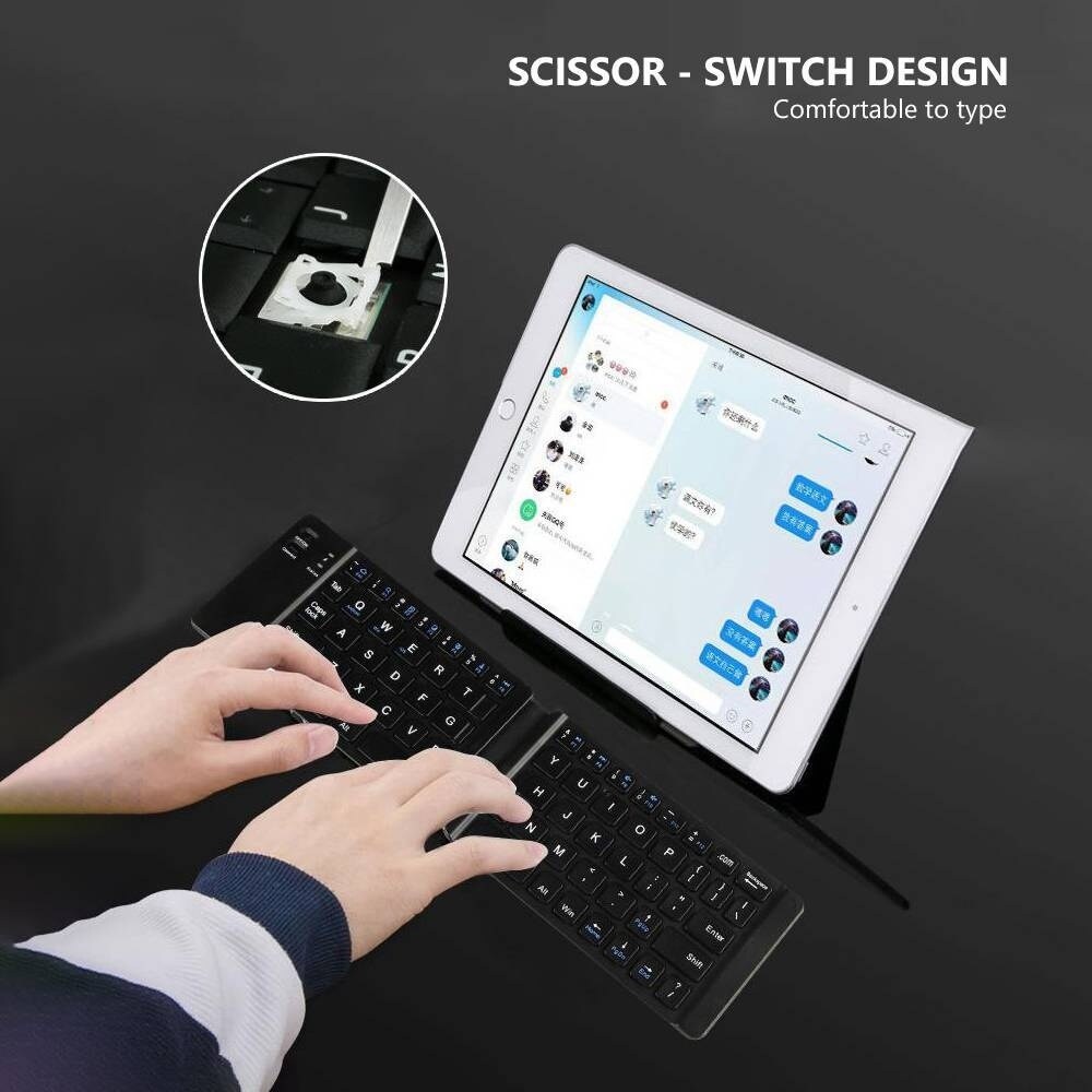 Foldable Bluetooth Keyboard Portable Wireless Full Size Keyboard Sync Up to 3 Devices Travel Folding Keyboard for iPhone iPad