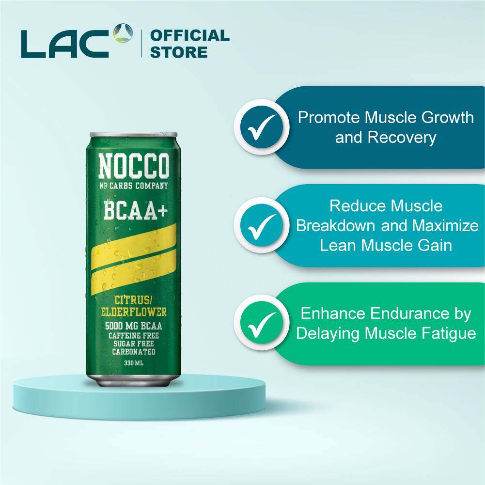[Expiry Dec 2024] NOCCO (No Carbs Company) BCAA Caffeine Free Citrus/Elderflower (330ml) Lazada