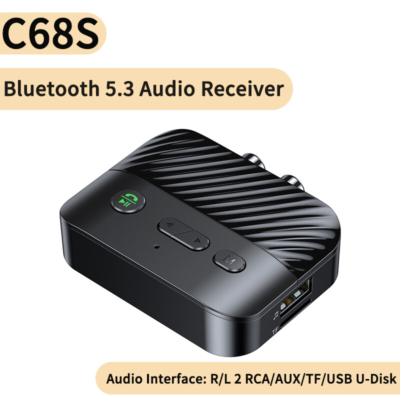 Disour bluetooth 5.3 audio receiver 3.5mm aux r/l 2 rca support tf/usb u-disk play hifi stereo music wireless adapter with mic hd calling for car kit/home speakers/amplifier/wired speakers