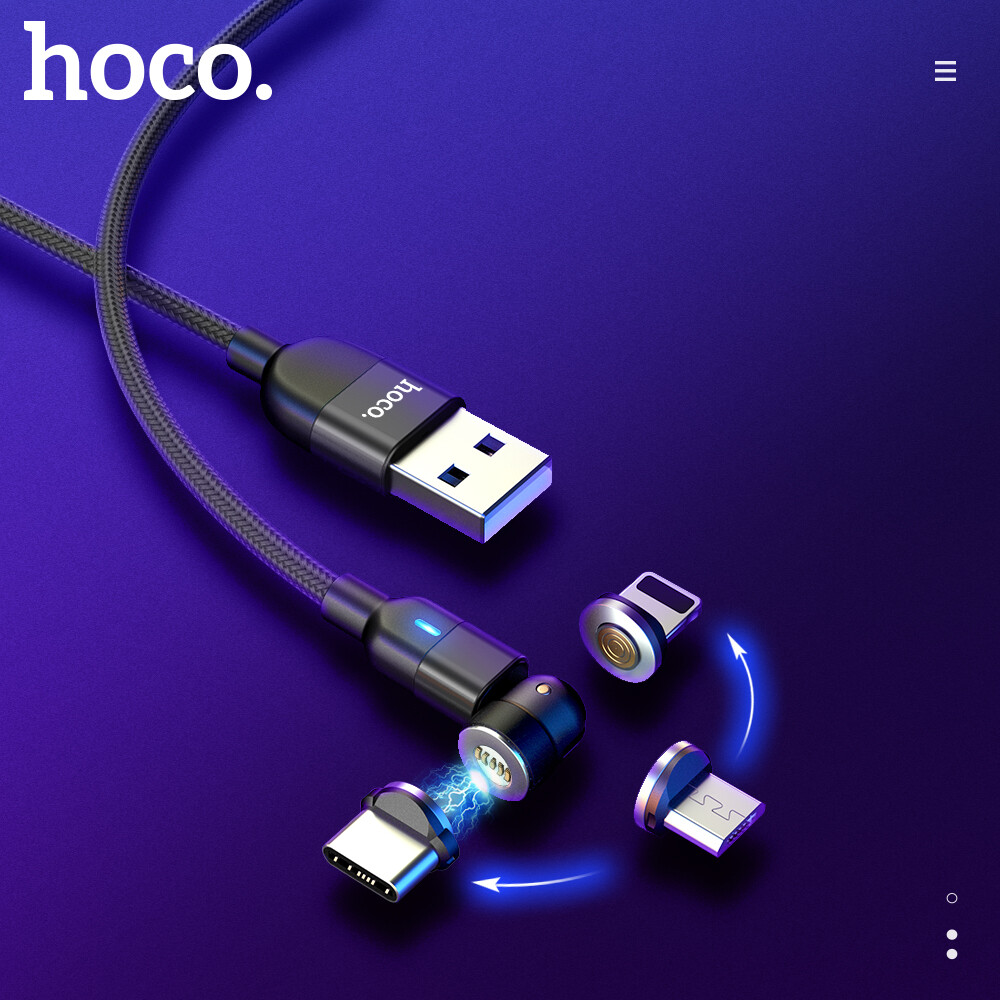 Hoco 3in1 Magnetic Cable 3A Fast Charging Round Head Rotating Type-C /Micro USB/Lighting For iPhone HUAWEI OPPO ViVO