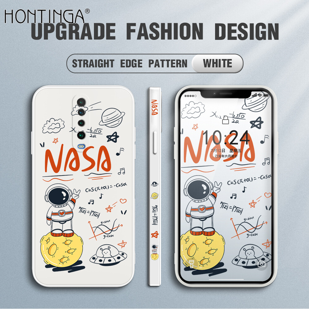 Hontinga Casing Case For Xiaomi Redmi K30 Case Cartoon Graffiti NASA Astronaut Moon Design Case Square Original Liquid Soft Silicone Edge Pattern Case Full Cover Camera Protection Cases Back Phone Casing Softcase For Boys