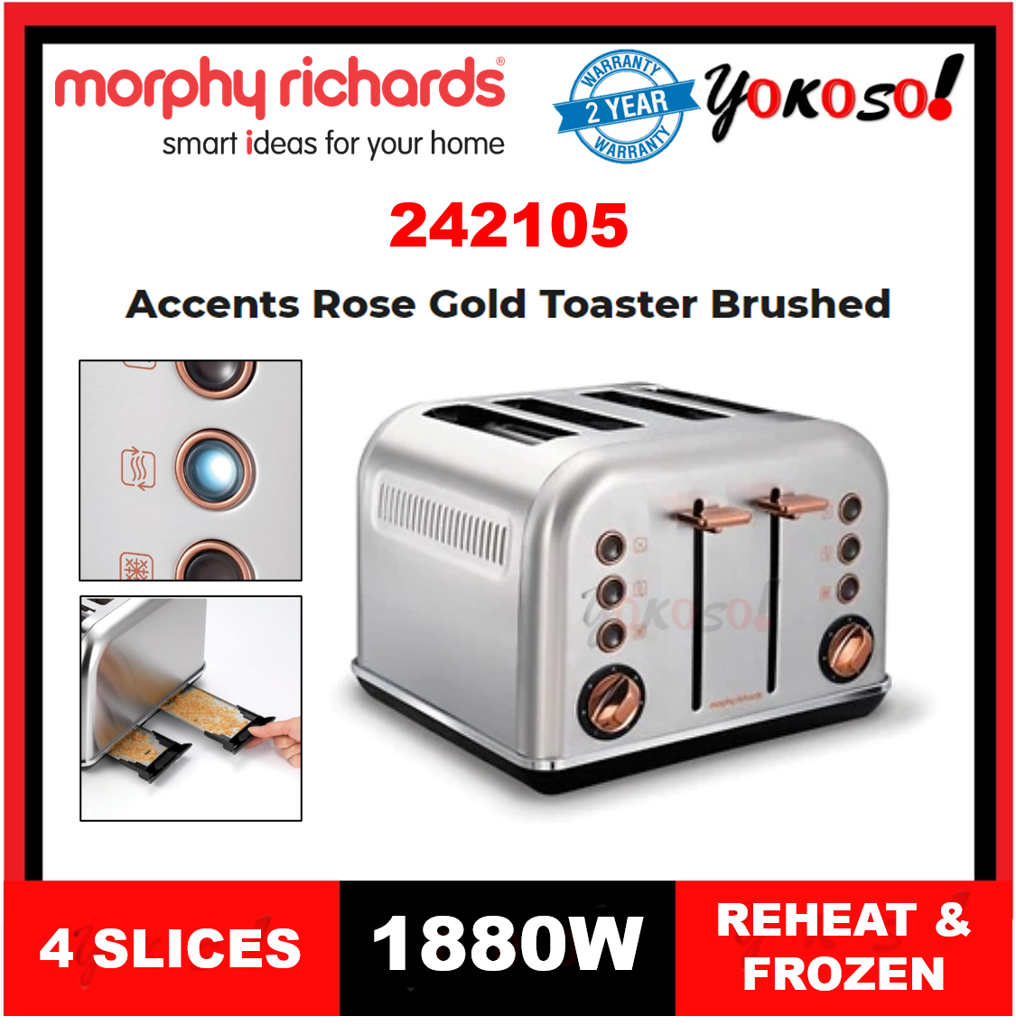 Morphy Richards 242105 Accents Rose Gold 4 Slice Toaster Brushed Lazada