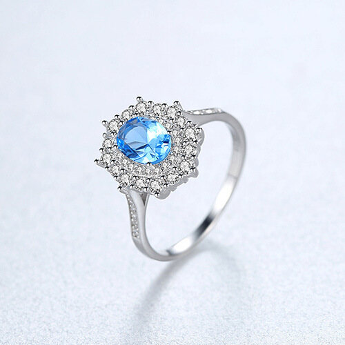 Ring Micropaved Zircon Sapphire Ring In Sterling Silver