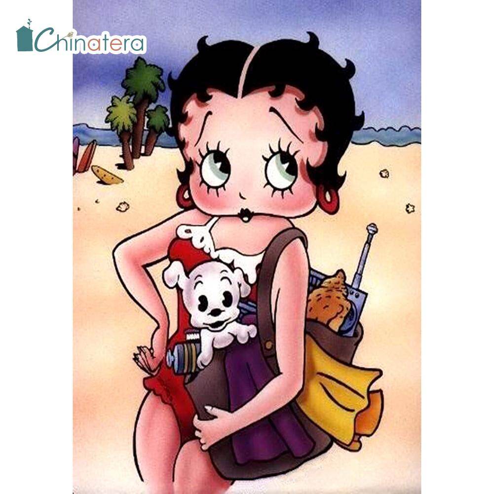 [Chinatera] 5D DIY Full Round Drill Diamond Painting Betty Boop Cartoon Unique Girl Cross Stitch Embroidery Mosaic Craft Needlework Set Home Decoration