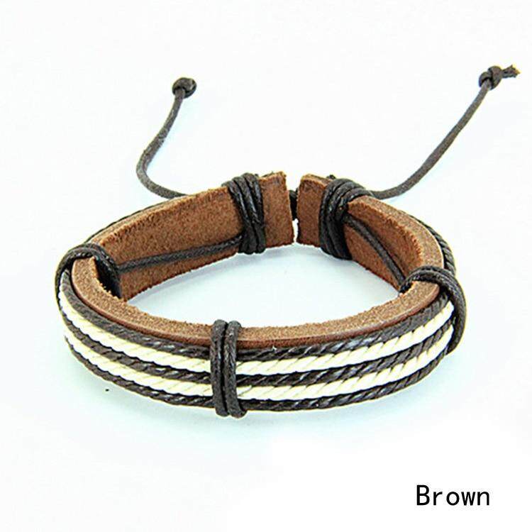 2019 Produk Baru Penjualan Terlaris Pria Fashion Pria Gelang Lima Lilin Tali Kulit Buatan Tangan Warna Coklat Gelang Drop Pengiriman