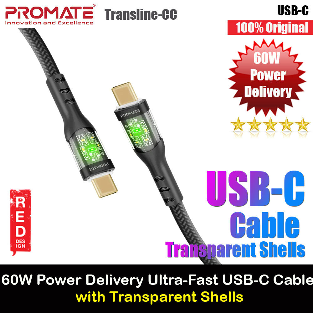 Promate 60W Power Delivery USB Type-C™ Cable Transparent Shells with ...