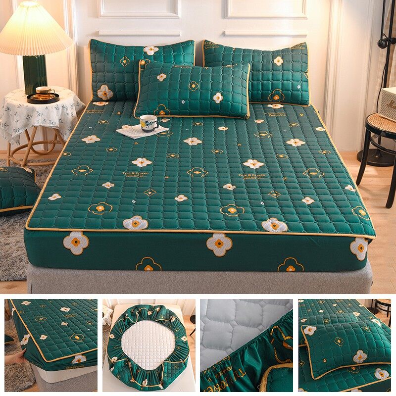 Mattress Protector Quilted Sheets Soft Breathable Mattress Cover Fitted Sheet Thickened Cotton Bed Cover Cadar patchwork Bedsheet