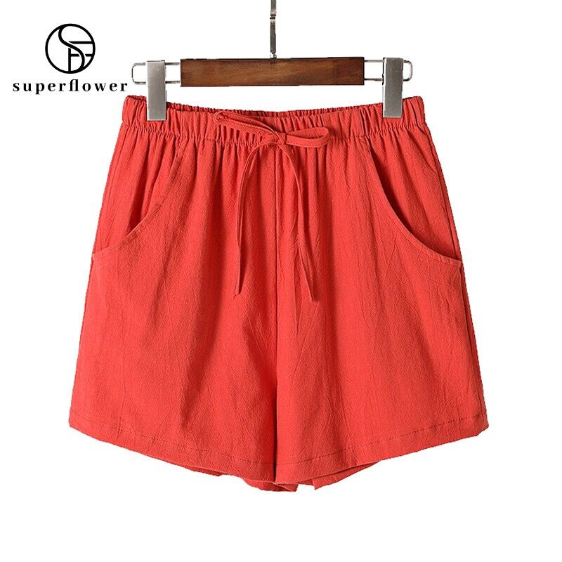 Korta byxor Sommar Bomull Linne Dam Shorts Nytt mode Kvinnliga Byxor vida ben Casual Lösa Plus Size_voghion.com