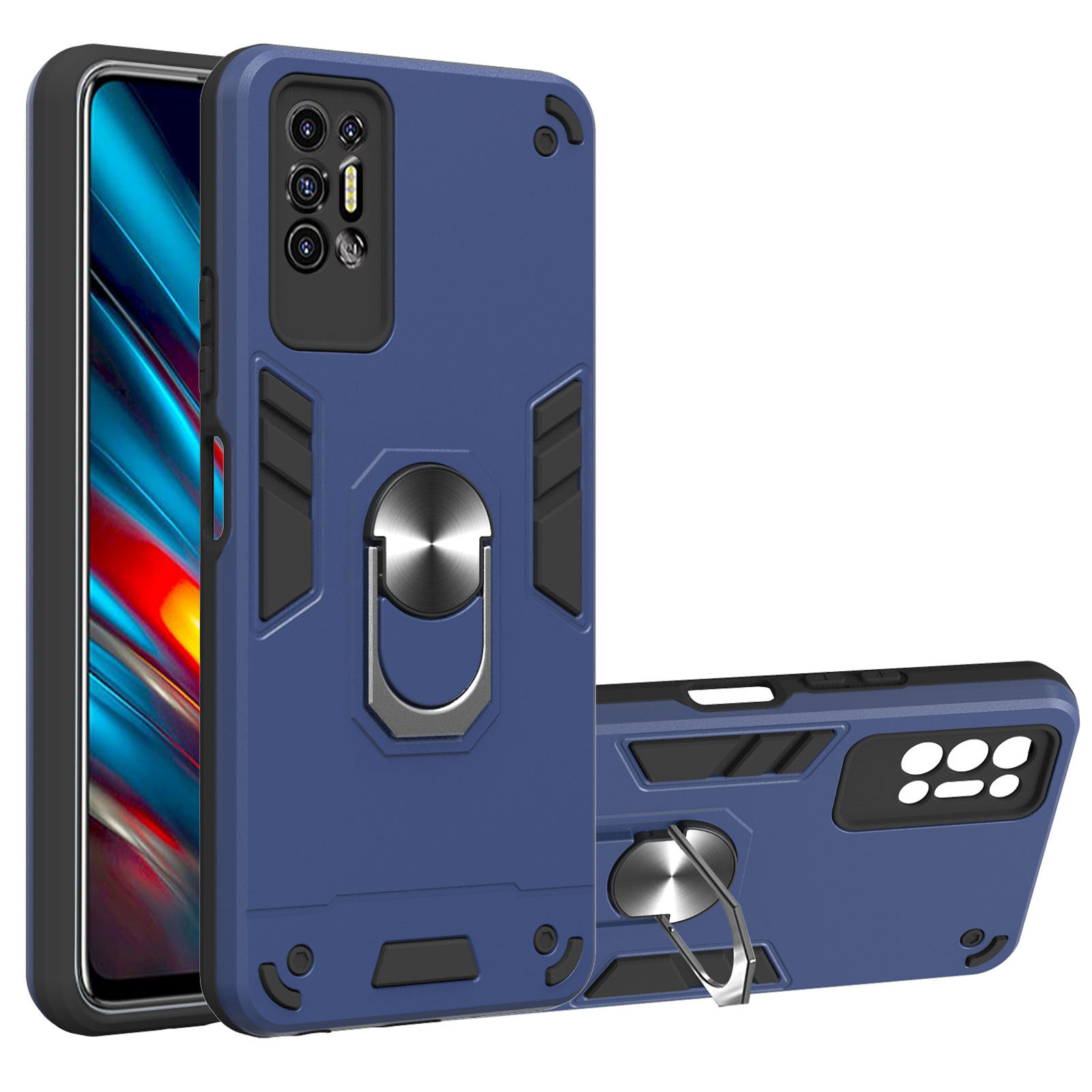 [Ready Stop] For Tecno Pova 2 6.9" LE7 Pova2 2021 6.9inch Luxury Warframe Phone Case 2 in 1 Shockproof Armor Bumper Magnetic Ring Bracket