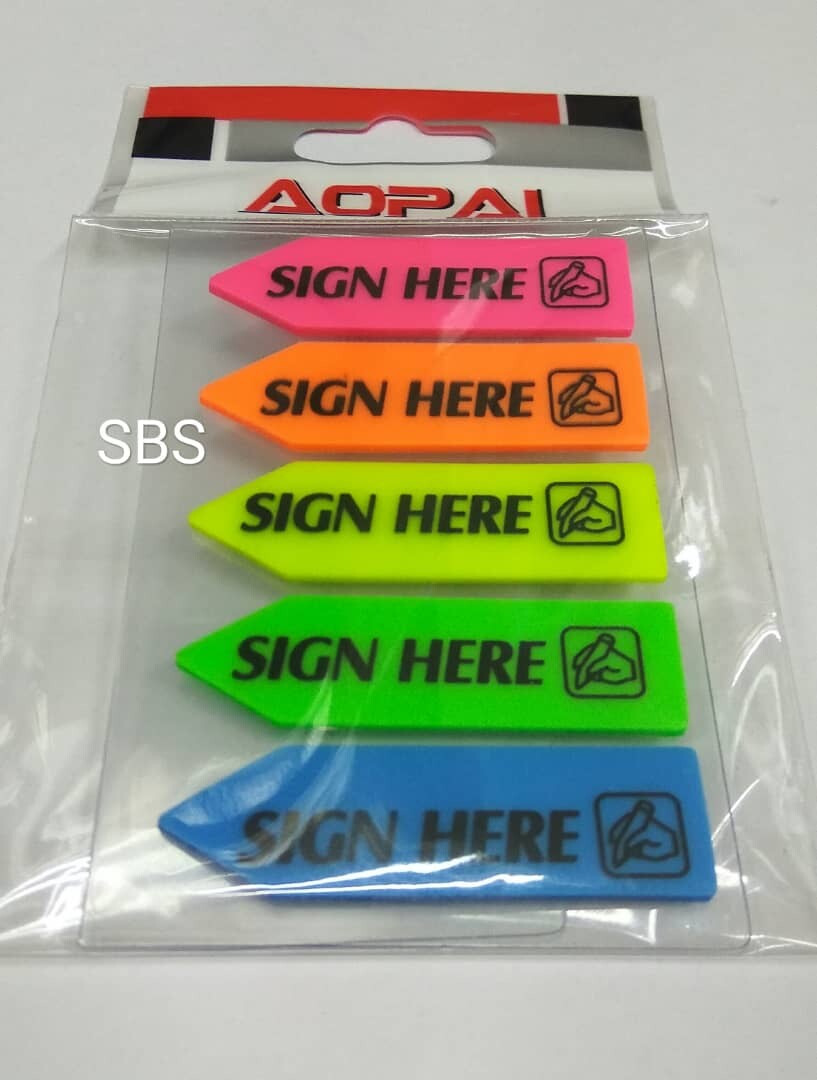 Aopai 5 Colour Arrow Index “SIGN HERE” Sticky Notes (12mm x 45mm) | Lazada