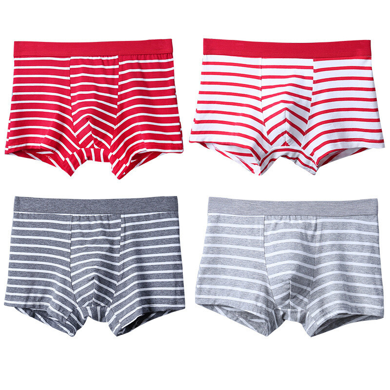 Yingbao 4 pcs/lot Underwear Men Boxer Brief Cotton Striped Loose Big Size New Plus Size XXl XXXL