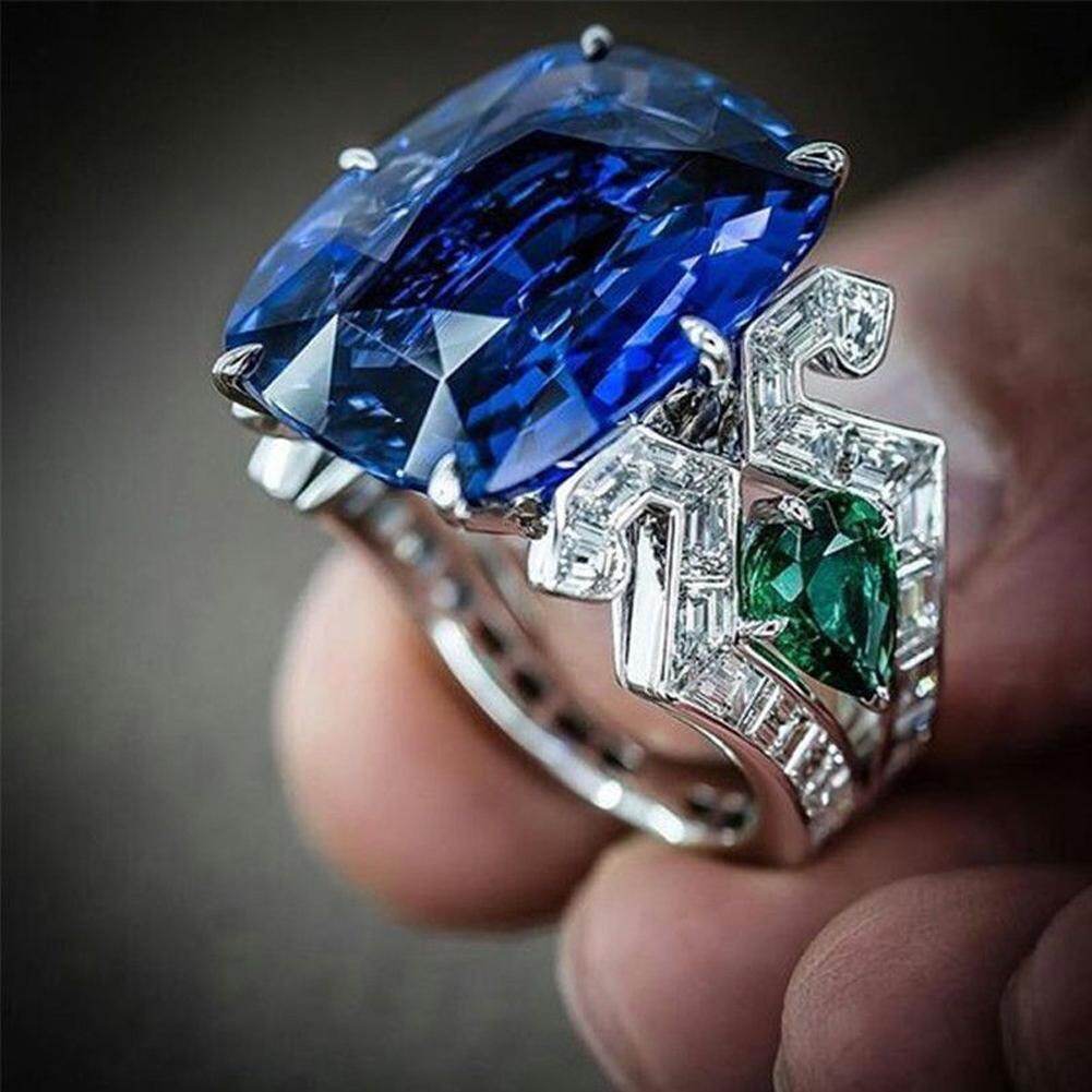 Gravitational wave Luxury Large Square Faux Topaz Women Finger Ring Party Banquet Jewelry Decor