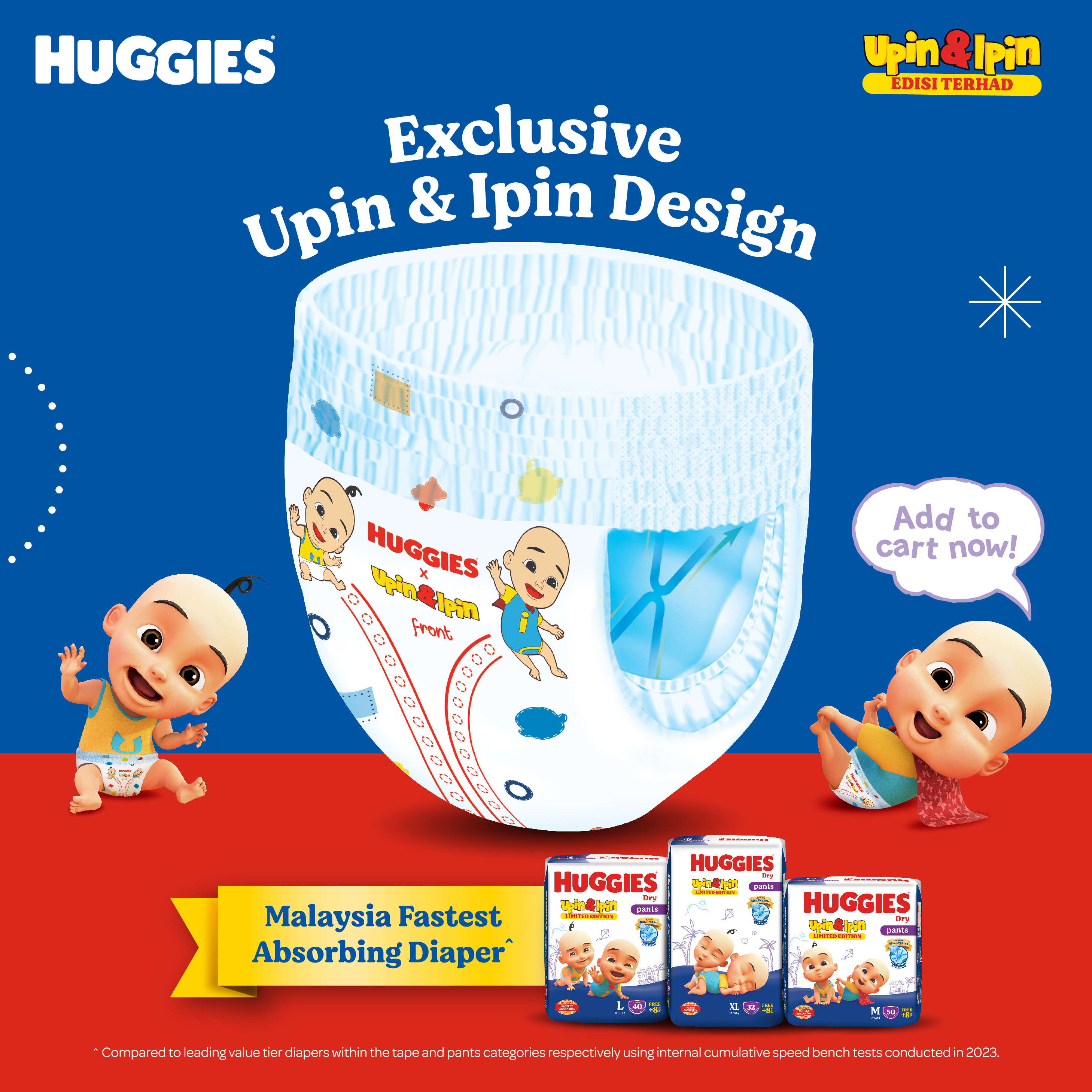Upin Ipin Limited Edition] Huggies Dry Pants Diapers M58/L48