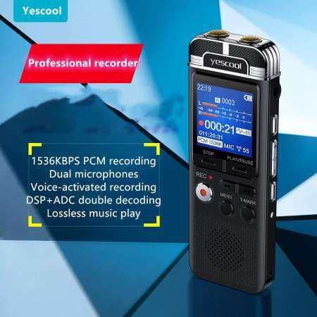 Yescool A90 Professional Voice Activated เครื่องบันทึกเสียงยาวเวลาเครื่องบันทึกเสียง PCM 1536 Kbps สนับสนุน TF - การ์ด MP3 ผู้เล่น