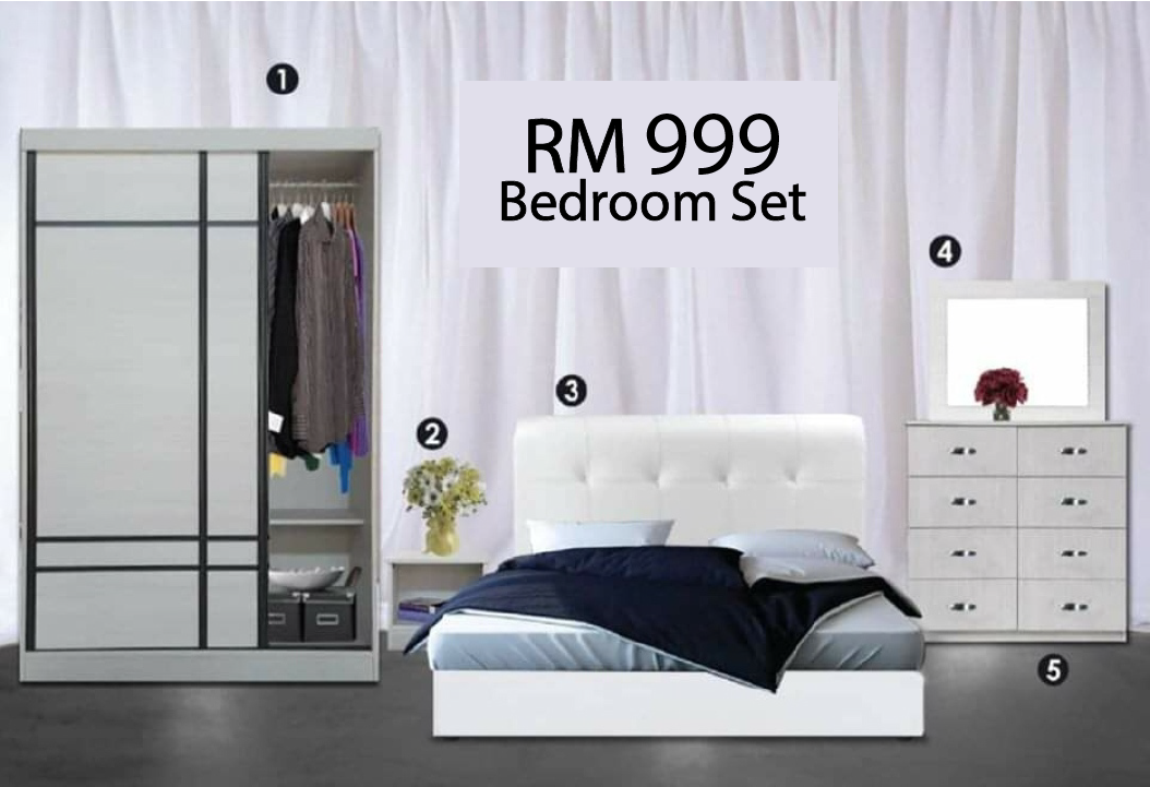 Limited Stock Bedroom Set Bedframe Wardrobe Side Table Mirror And Side Board Free Installation Lazada