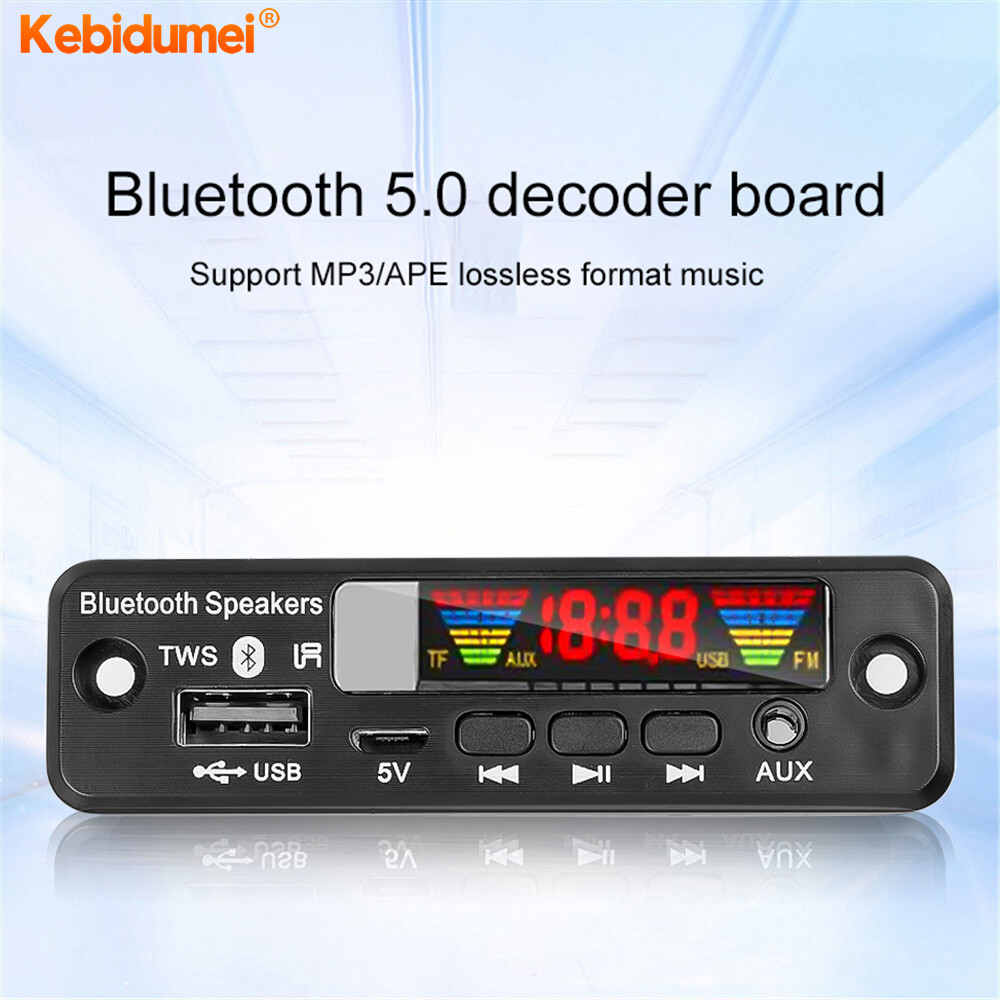 Kebidumei Bluetooth 5.0 Decoder Board 5V Wireless FM Radio MP3 Player Support TF Card USB AUX Audio Decording Board Module