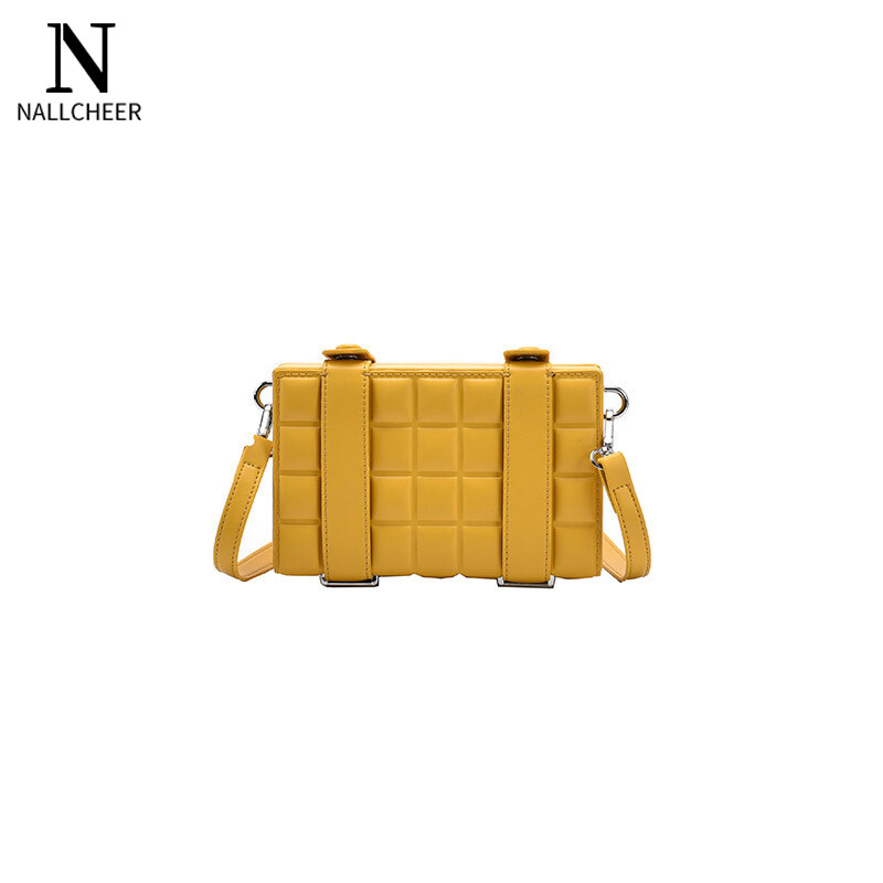 NALLCHEER New fashion personality box bag small square bag double belt chocolate block single shoulder slant bag