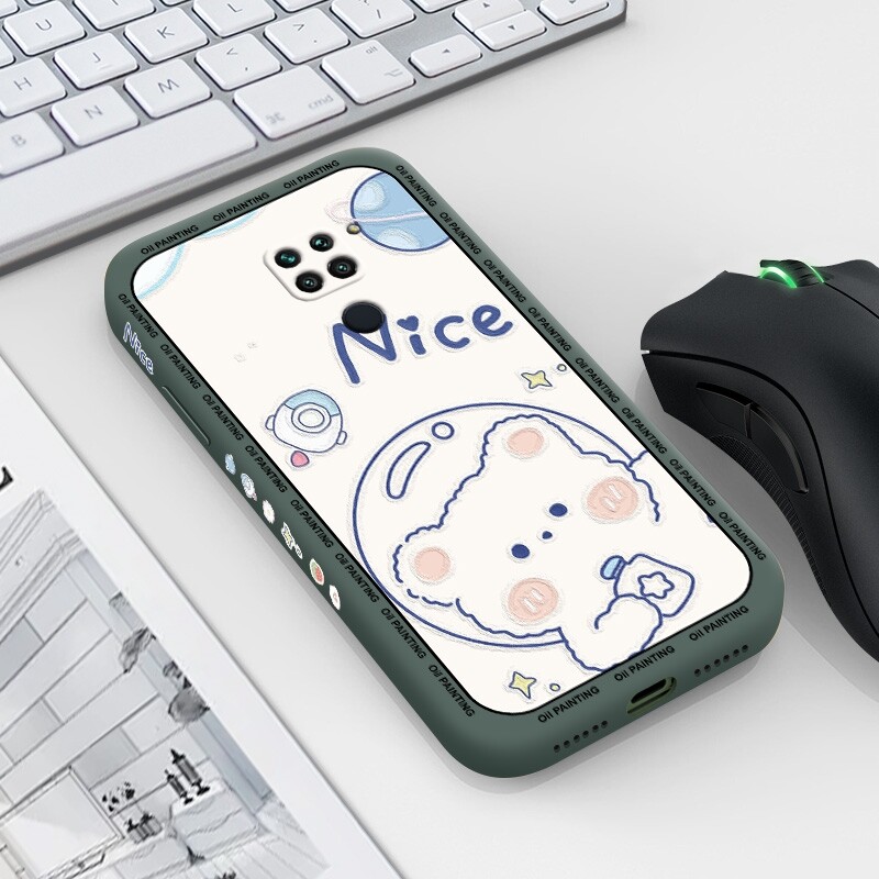 For XIAOMI Redmi Note 9 Pro Note 9T NOTE 9S Note 9 pro Max Case with Cute cartoon oil painting rabbit bear Shockproof soft thin Back Cover Liquid Silicone Pattern Camera Full Lens protector casing