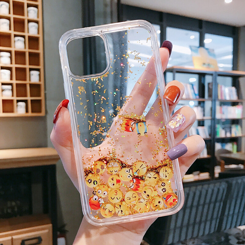 CrashStar Smiley Face Star Glitter Movable Phone Case For iPhone 15 14 13 12 11 Pro Max Mini X XR XS MAX 10 8 7 Plus + SE 2020 Liquid Quicksand Back Hard Clear Phone Cover 【Ready Stock & Fast Delivery】