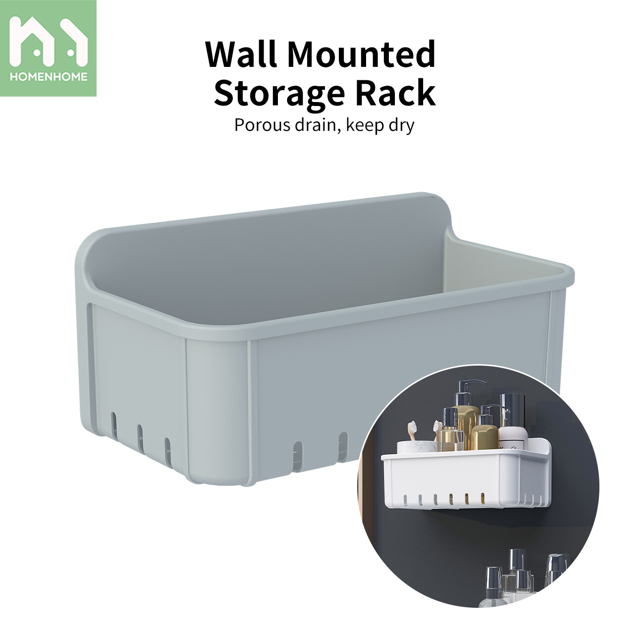 Homenhome Bathroom Shelf Adhesive Storage Rack Kitchen Home Corner Shower Shelf Storage Organizer