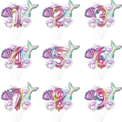 7pcs/lot Mermaid Party Balloons 40inch Number Foil Balloon Kids Birthday Party Decorations Baby Shower Decor Helium Globos