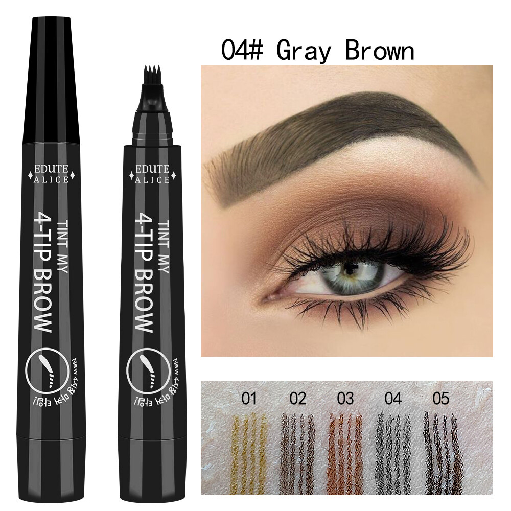 5 Colors Waterproof Liquid Eyebrow Pencil Long Lasting 4 Fork Tips 3D Eye Brow Tattoo Pen Black Brown Makeup Eyebrow Cosmetics