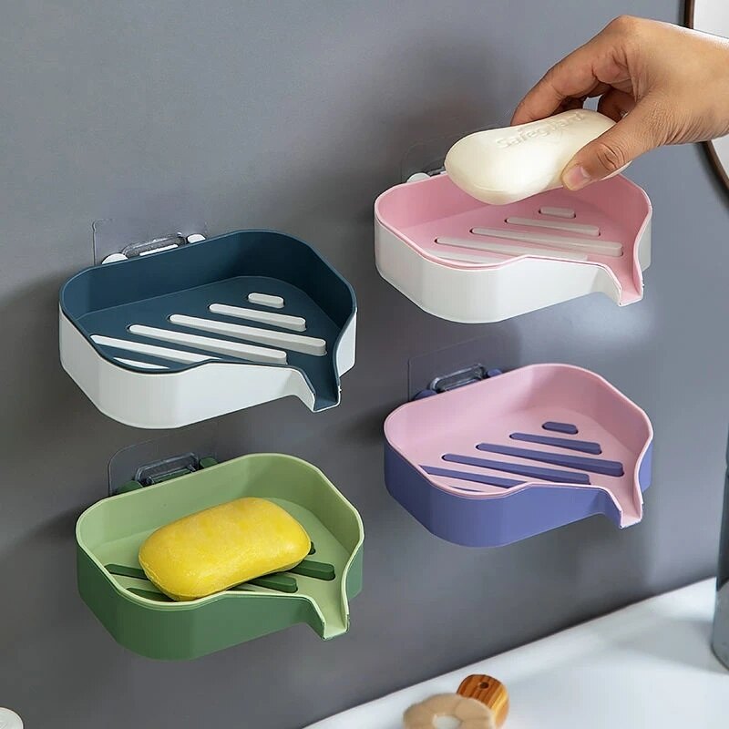 Polomat 1 chiếc kệ hộp xà phòng mới phụ kiện phòng tắm giá lưu trữ thoát nước sáng tạo Hộp xà phòng không đục lỗ gắn tường hai lớp