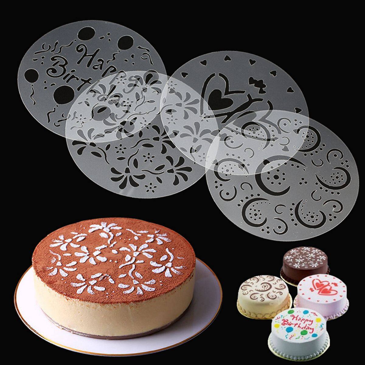 Birthday Spiral Template Variety Decorating Cake Stencil. 4Pcs Flower Heart Cake Mold,Cupcake Cooking Coffee Stencil Set 