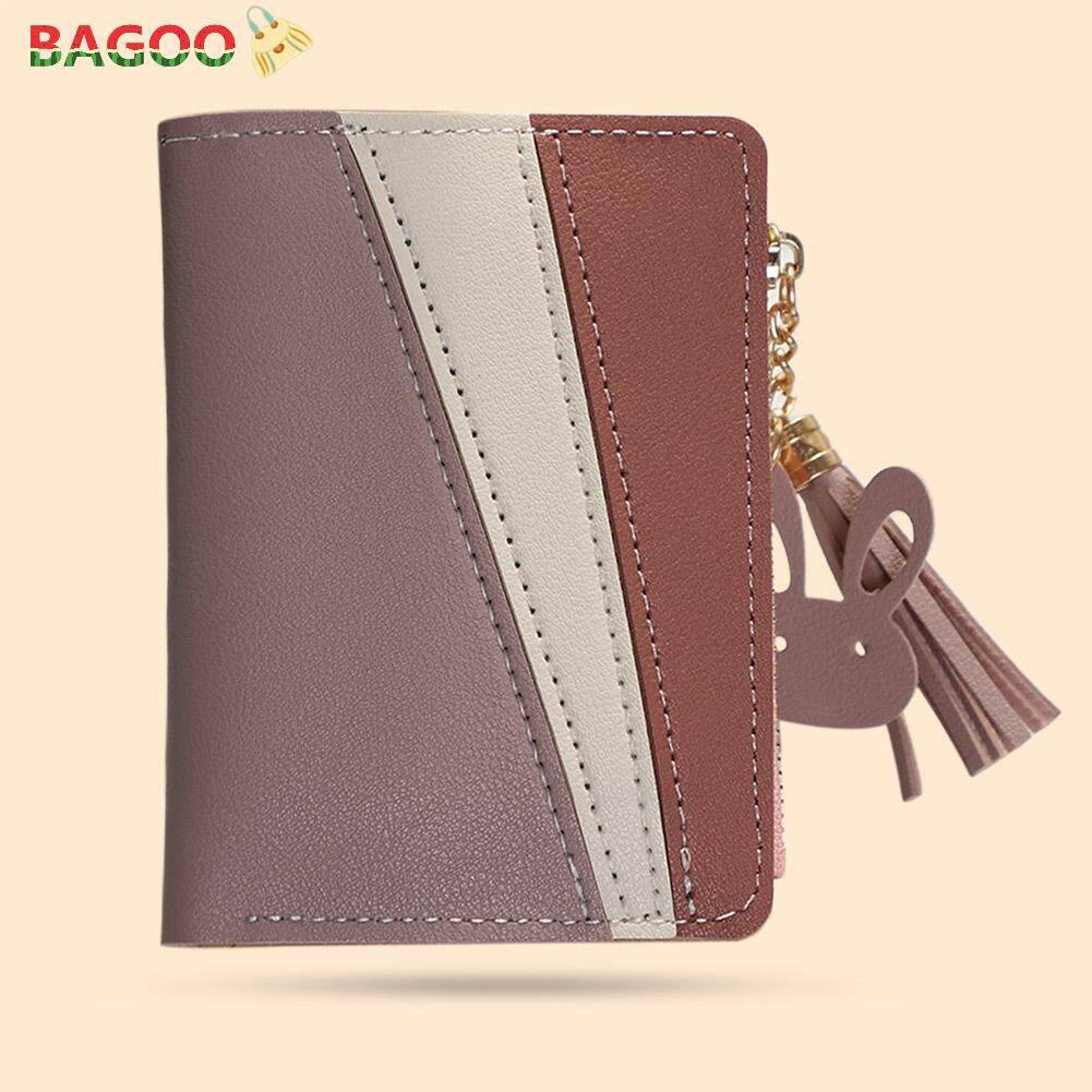BAGOO Korean Fashion Hit Color Wallets for Women PU Leather Card Holder Cute Rabbit Pendant Coin Purse Clutch
