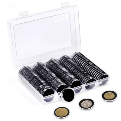 BOCO 100Pcs 17/20/25/27/30mm Gasket Pads Coin Capsule Protect Case Holder Storage Box
