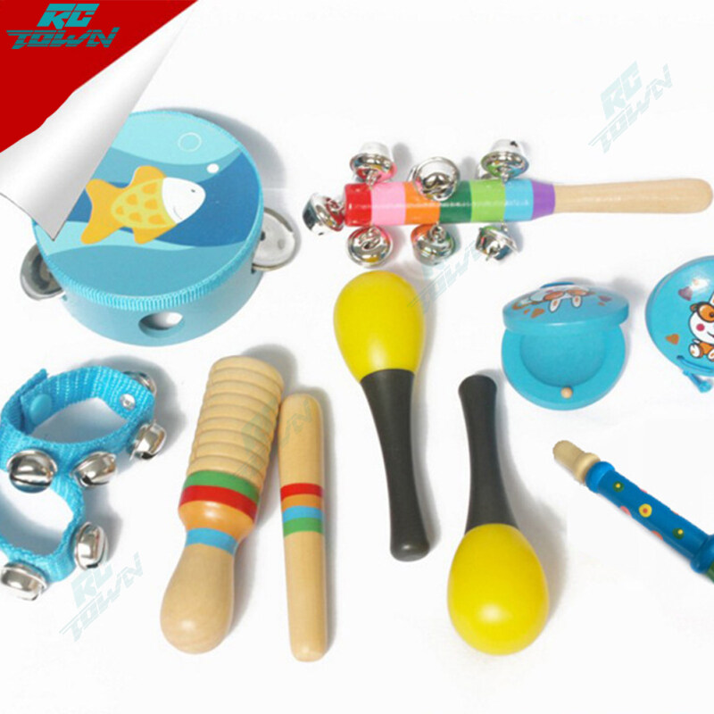 RCTOWN Bộ Trống Gỗ Kết Hợp Nhạc Cụ Gõ Cho Trẻ Em 10 Cái bộ Bộ Nhạc Học Tập