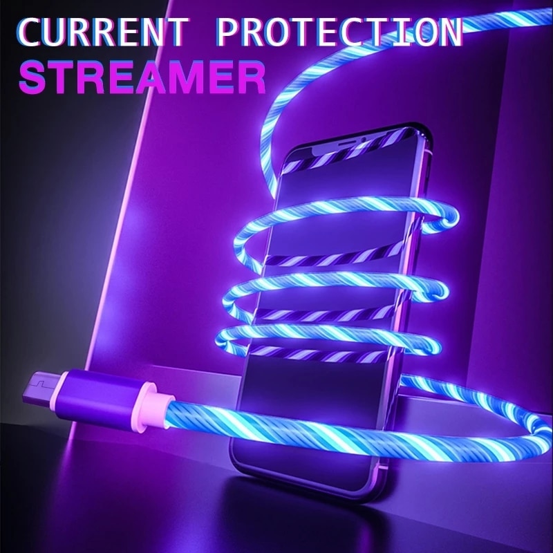 2M Type C Glowing Cable Mobile Phone Charging Cables LED Light Charger For Samsung Xiaomi Iphone Charge Wire Co