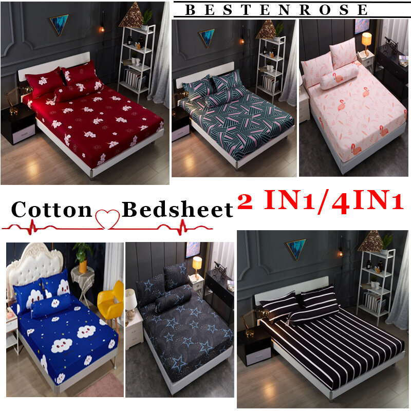 Cadar Bedsheet premium quality Single 2 in 1 Queen 4 in 1 Fitted 120x200/150x200/180x200 feet Bed Sheet