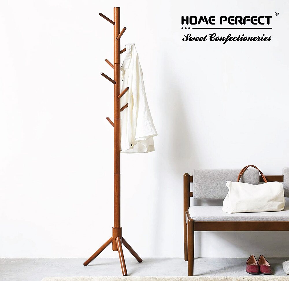 HOME PERFECT Easy Assemble Hanging Pole Wooden Standing Clothes Hanger