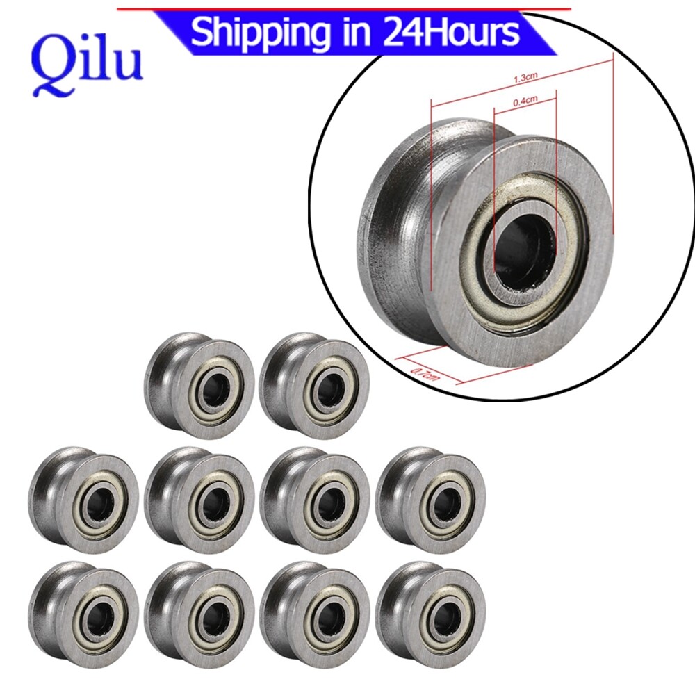10pcs U624ZZ U Groove Ball Bearing Guide Pulley For Rail Track Linear Motion System 4*13*7mm