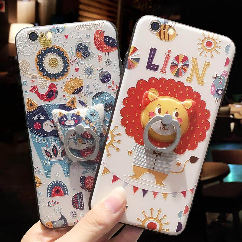 IPhone 8 Plus Silika Lembut 3D Bantuan Penutup Telepon Iphone X Kartun Casing Ponsel dengan Cincin Gesper untuk Iphone Huawei Oppo