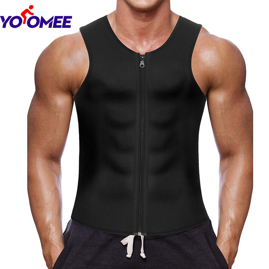 Yoomee Men Waist Trainer Vest for Weightloss Hot Neoprene Corset Body Shaper Zipper Sauna Tank Top Workout Shirt
