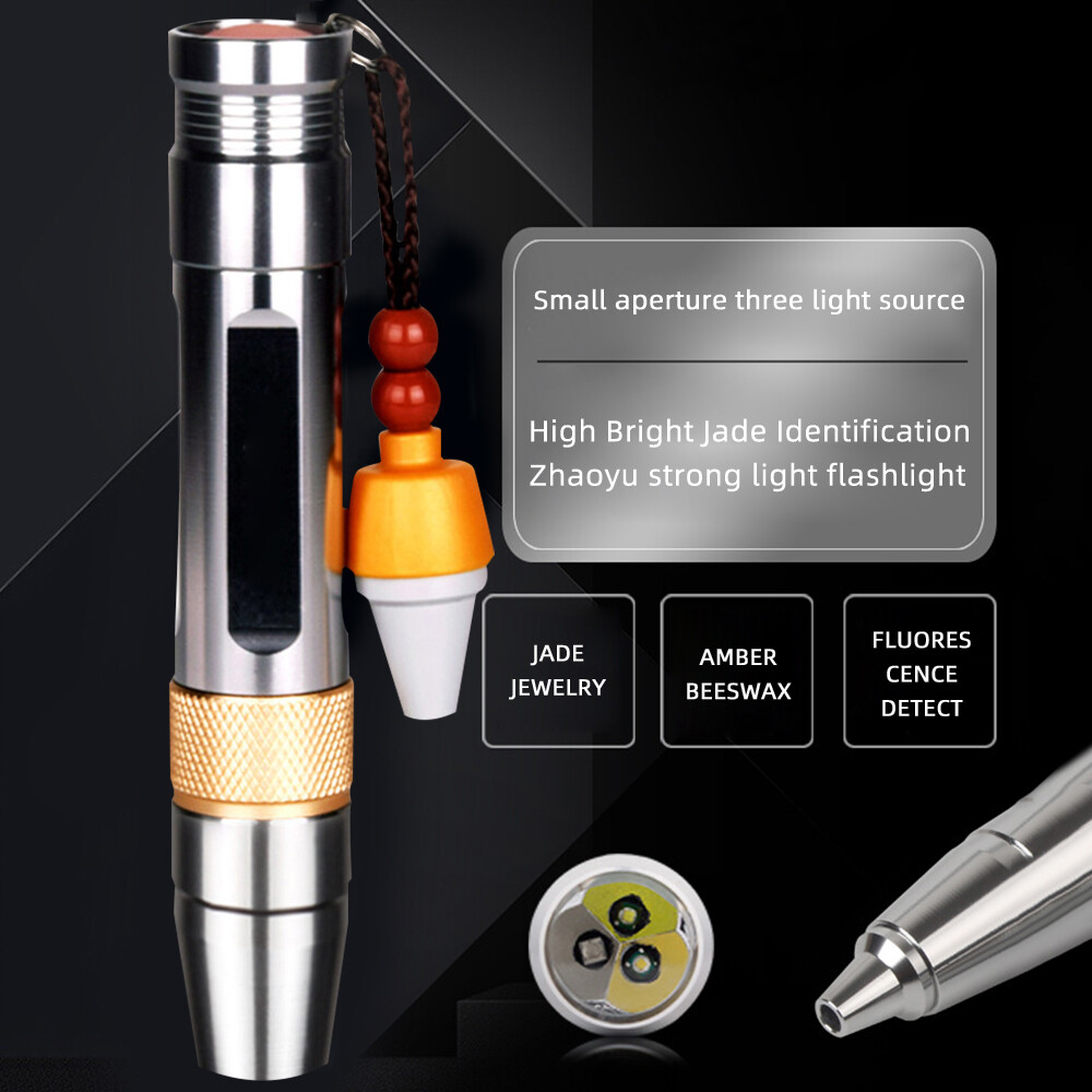 Original White/yellow/365nm ultraviolet flashlight 3 light source gemstone identification Torch rechargable UV lights lamp+18650+charger