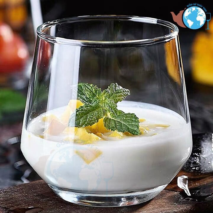 Bộ 6 ly thuỷ tinh kiểu dáng OVAL LÙN cao cấp bộ ly thuỷ tinh trắng uống trà sang trọng
