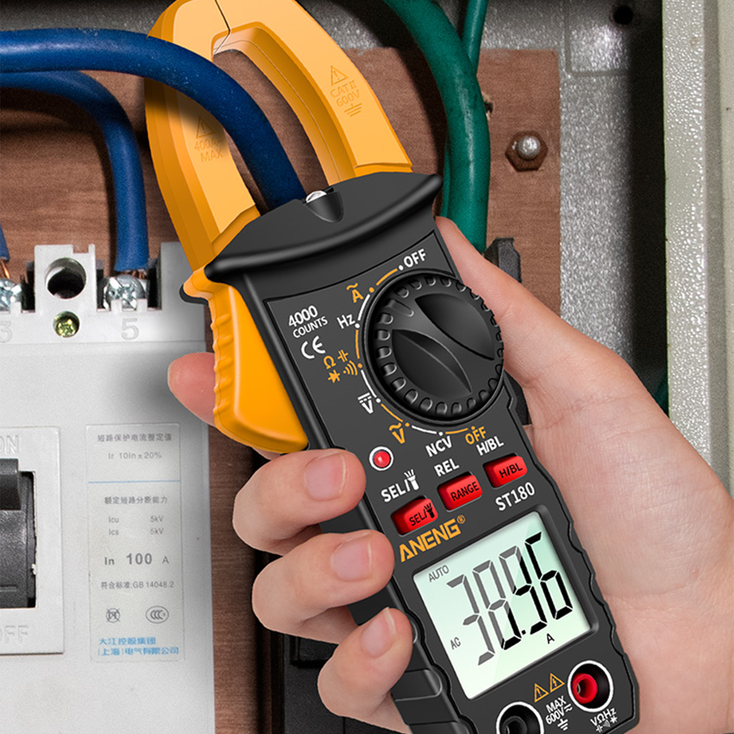 ANENG ST180 4000 Counts Digital Clamp Meter Multimeter Clamp Multimeter Voltmeter Ammeter AC DC Voltage AC Current Meter NCV Tester Universal Meter Tester Current Clamp Tester -30~1000°C Temperature Resistance Capacitance Frequency Diode Measurement