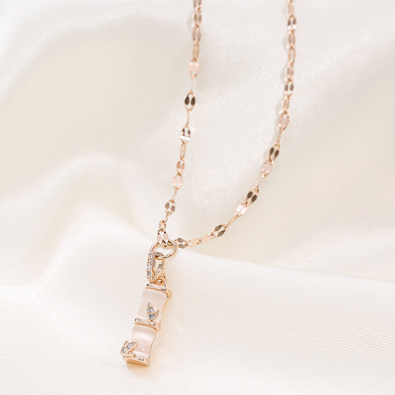 Yuki's 2020 New fine crystal temperament Women Bamboo shape Necklace Korean creative geometric circular fashion Pendant necklace Jewelry