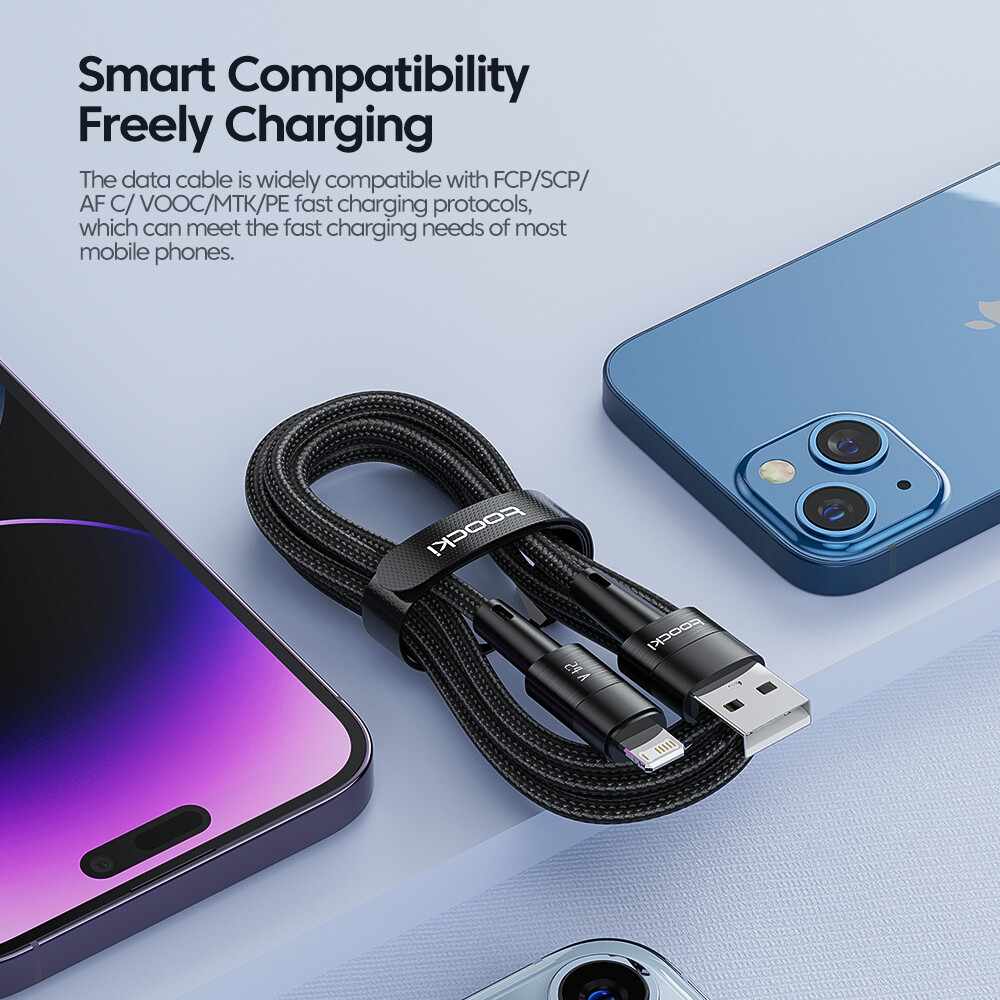 Toocki Cáp Dữ Liệu Sạc Nhanh USB Lightning Và TypeC Lightning 2.4A Cho iPhone 14 13 12 Pro Max X XS XR 8 7 Plus Cáp Sạc Nhanh iPad