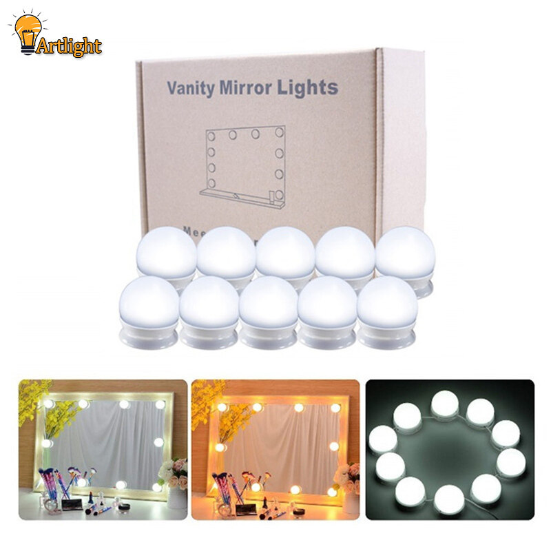 Bộ Đèn Gương LED Trang Điểm, Dây Đèn Tự Làm Có Thể Điều Chỉnh Độ Sáng 10 Bóng Đèn Để Trang Điểm Bàn Trang Điểm
