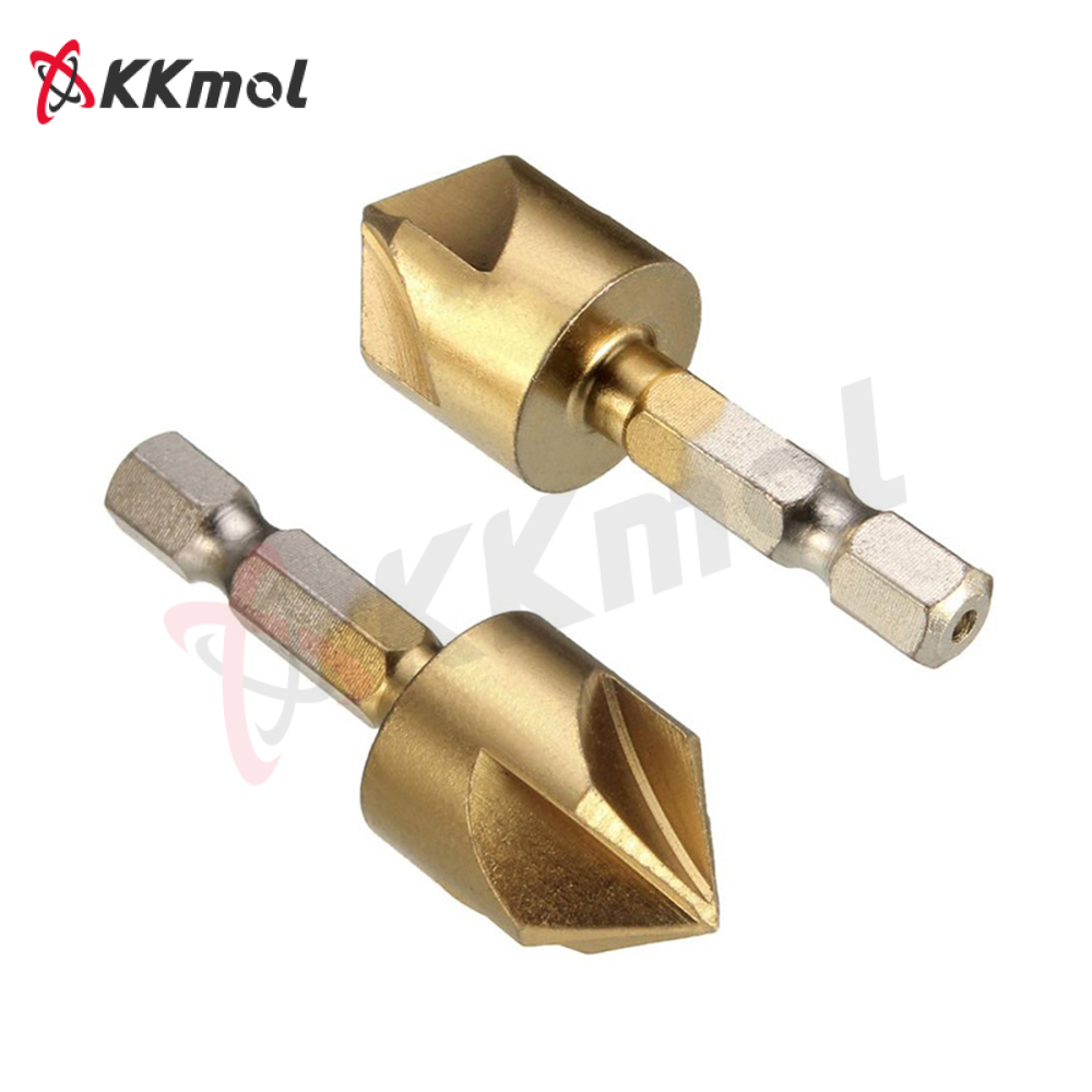 KKmol 6pcs Countersink Drill Bit Set 1/4'' Hex Shank HSS 5 Flute Countersink 90 Degree Wood Chamfering Cutter Chamfer 6mm-19mm