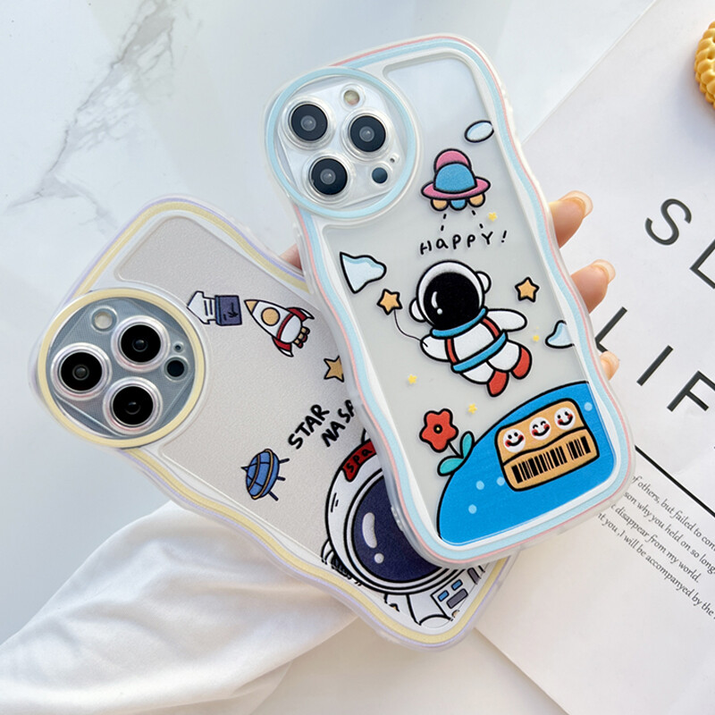 UCUC (NASA 8D Holder)Phone Casing For iPhone 13 Pro Max 13 mini iPhone 11 Pro Max iPhone 14 Pro Max 14 Plus iPhone 12 Pro Max 12 mini iPhone11pro Phone Case For Boys Soft Wavy Case Cartoon NASA Shockproof Casing