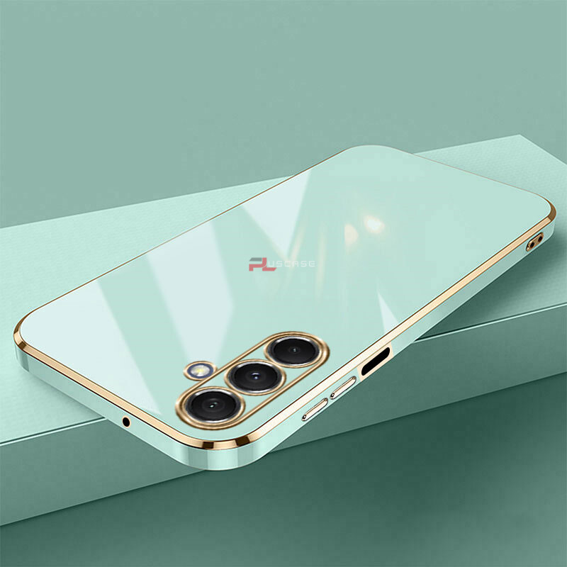 PlusCase for Samsung Galaxy M34 5G 6D Plating Soft Case Lens Protector Square Frame Silicone Glossy Shockproof Phone Back Cover