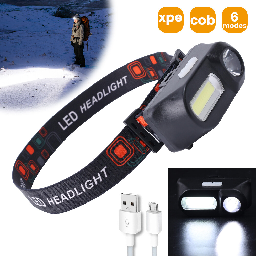 Mini Rechargeable LED Headlamp Portable COB LED Headlight With Built-in Battery Flashlight Camping Fishing Light Head Lamp