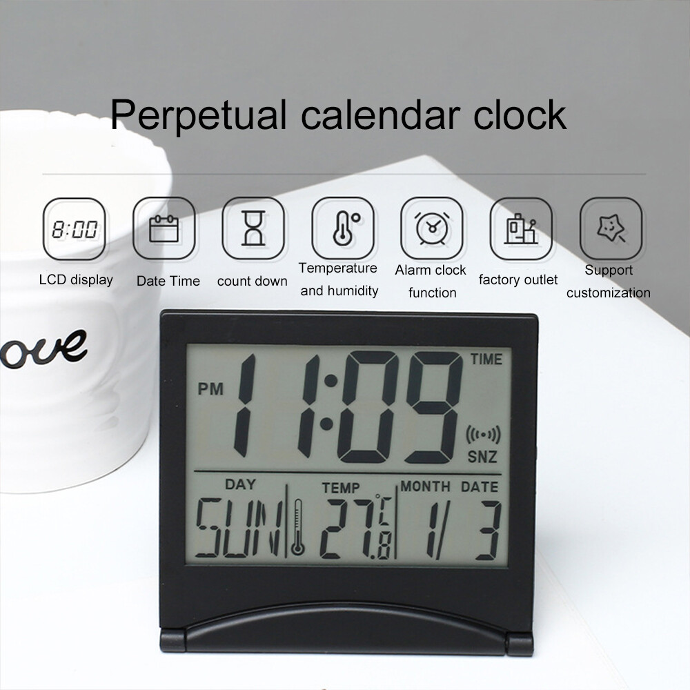 Foriot Foriot Foldable desktop LCD electronic clock multi-function date alarm clock simple and convenient ultra-thin travel clock